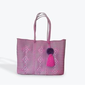 Waterproof Beach tote basket magenta and silver